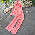 Autumn/winter european & american style letter jacquard knit hoodie top + high-waisted drapey wide-leg pants casual two-piece set