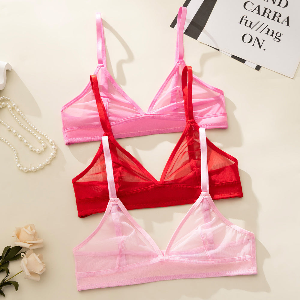 french sexy transparent three-point women's bra small breast mesh intimates hot girl ultra-thin style