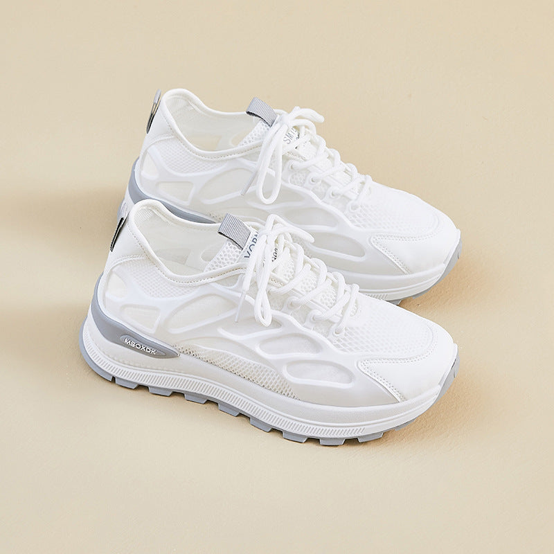 Height increasing white shoes 2026 new summer mesh breathable wedge heel mesh shoes thick sole cut outcasual dad shoes women's shoes