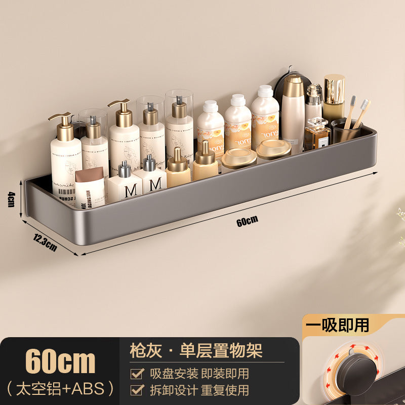 Space aluminum bathroom rack suction cup non-punching bathroom washstand storage rack universal kitchen seasoning rack