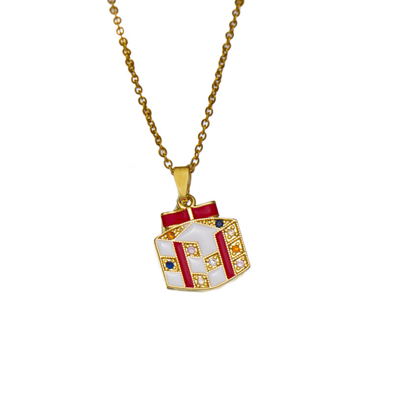 【titanium steel】christmas european and american santa claus reindeer snowman bell necklace - creative design, versatile necklace