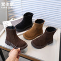 Vancahao children's double-sided fleece ankle boots,  autumn new korean style girls' british vintage martin boots