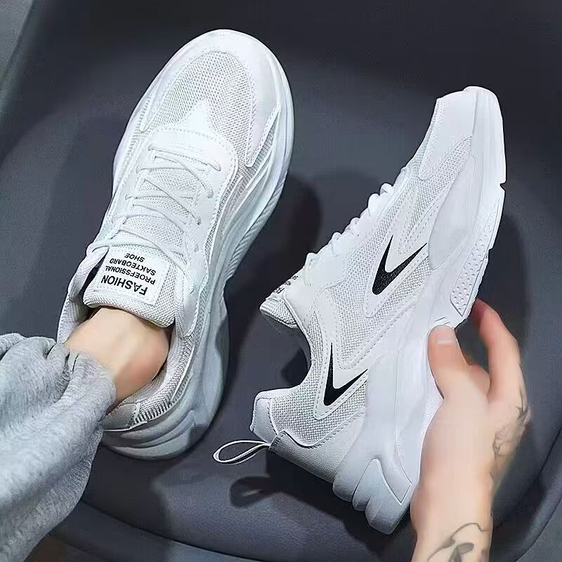 Winter breathable men's shoes 2025 new sports white shoes mesh casual white dad shoes thick sole ins trendy shoes