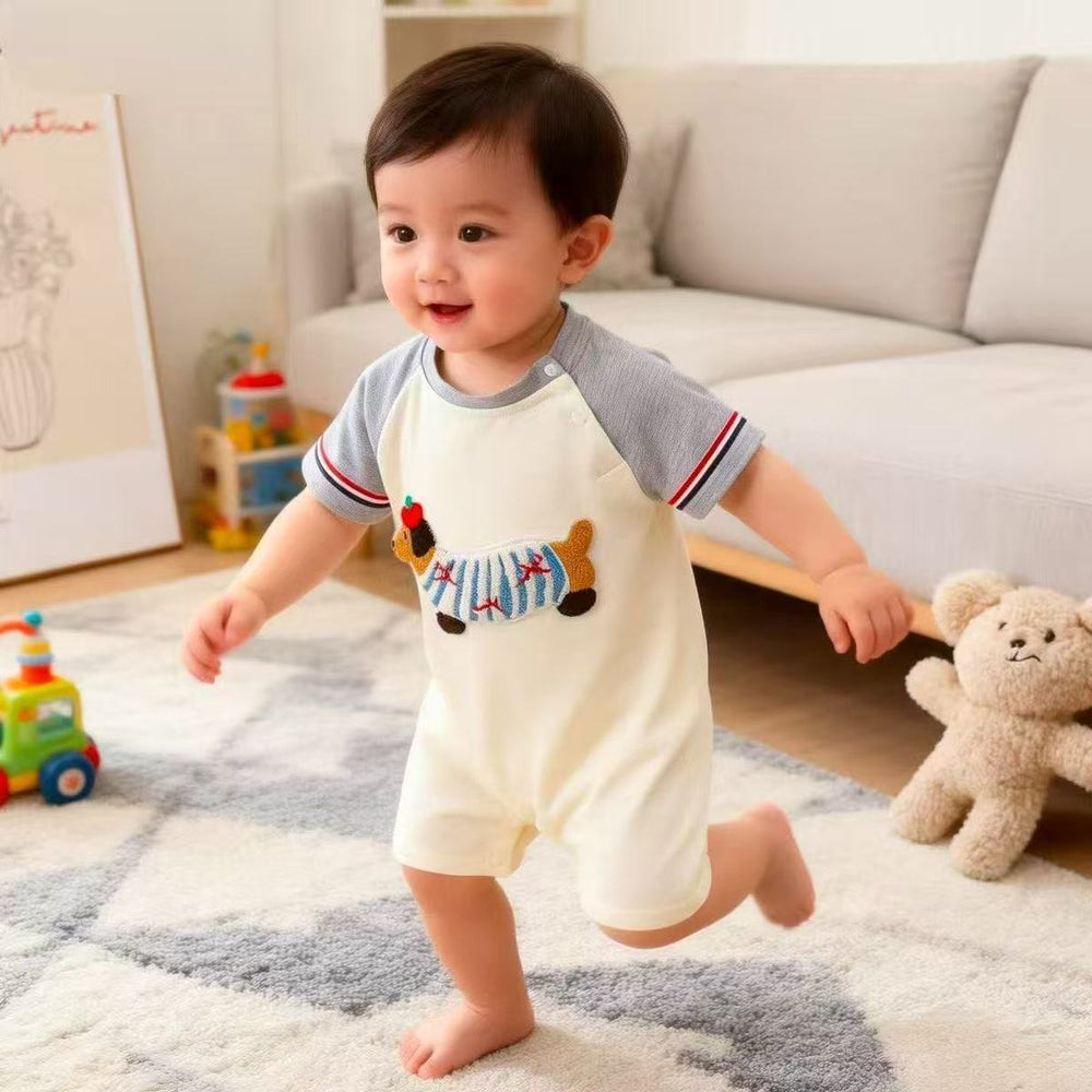 Summer lightweight full month baby romper - newborn short-sleeve bodysuit - cartoon onesie for boys and girls