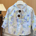 Kids' spring/autumn casual long-sleeve top for boys - toddler & child cotton shirt with all-over cartoon print and turn-down collar