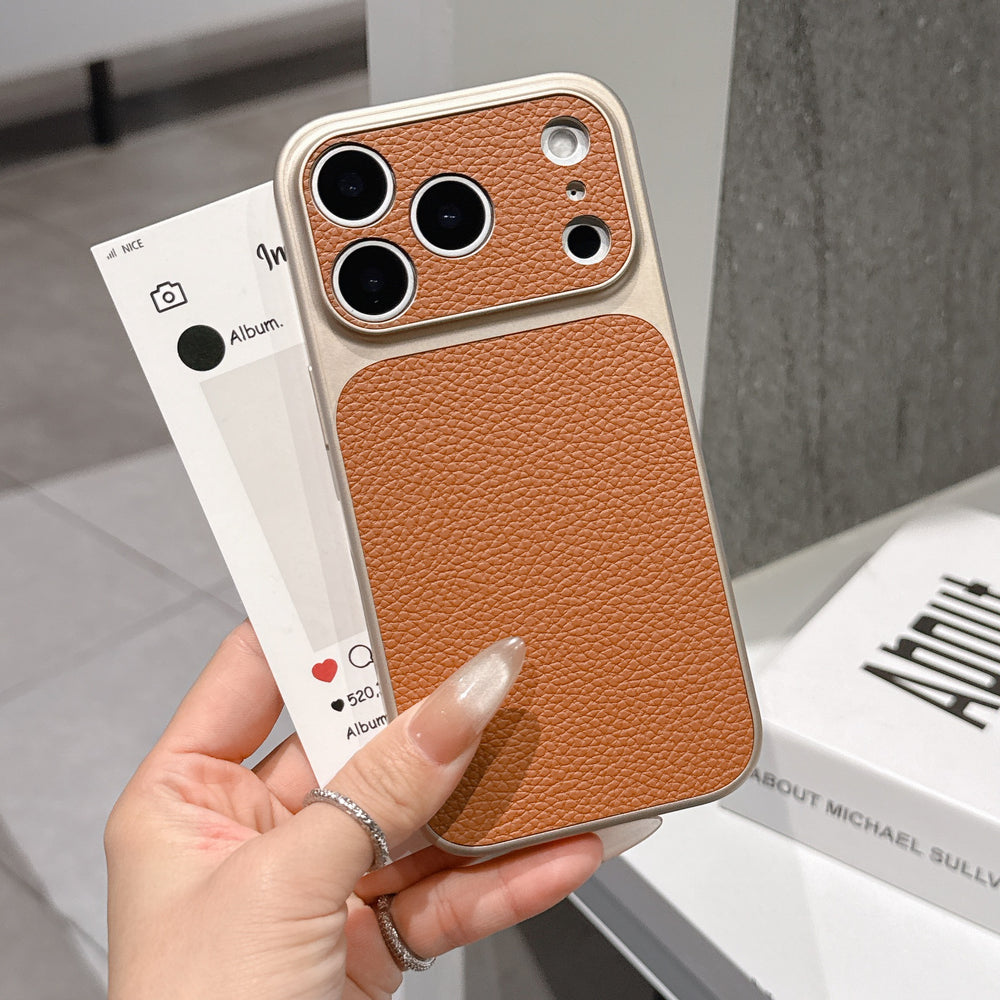Simple solid color leather texture instantly transforms to 17, compatible with apple 17 pro max lychee grain phone case iphone 16 protective cover