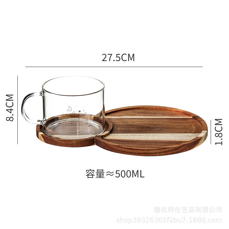 Ins-style acacia wood tray water cup set - perfect for snacks, afternoon tea, or solo dining. creative solid wood serving platter