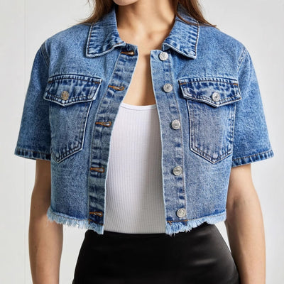 Ready stock - yt0042#  cross-border fashionable women's casual top & denim jacket: versatile, slimming, and trendy