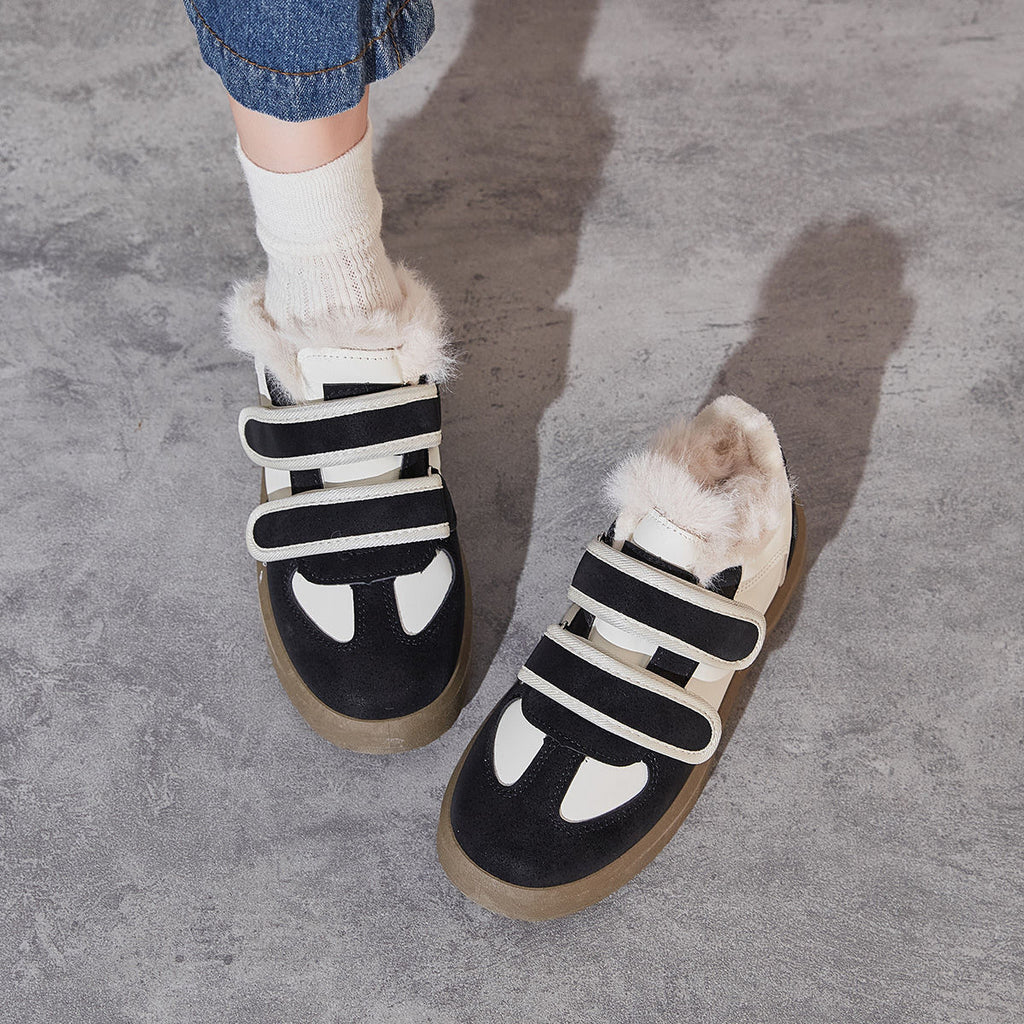 Mingdian thick-soled fluffy shoes for women wearing 2024 new high-value warm cotton shoes for women Velcro fleece board shoes for women