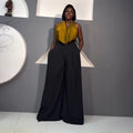 European and american cross-border women's fashion:  summer new arrival - elegant solid color halter neck sleeveless top & casual wide-leg pants set