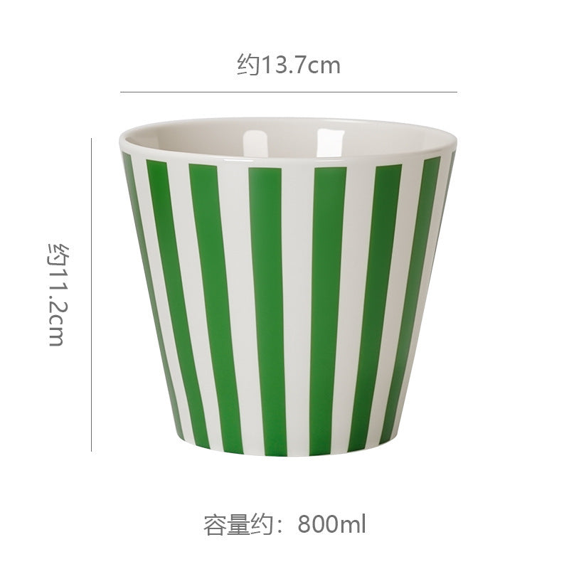 Minimalist hand-painted striped ceramic ice cream cone - creative & unique large-sized popcorn holder - home tableware storage container