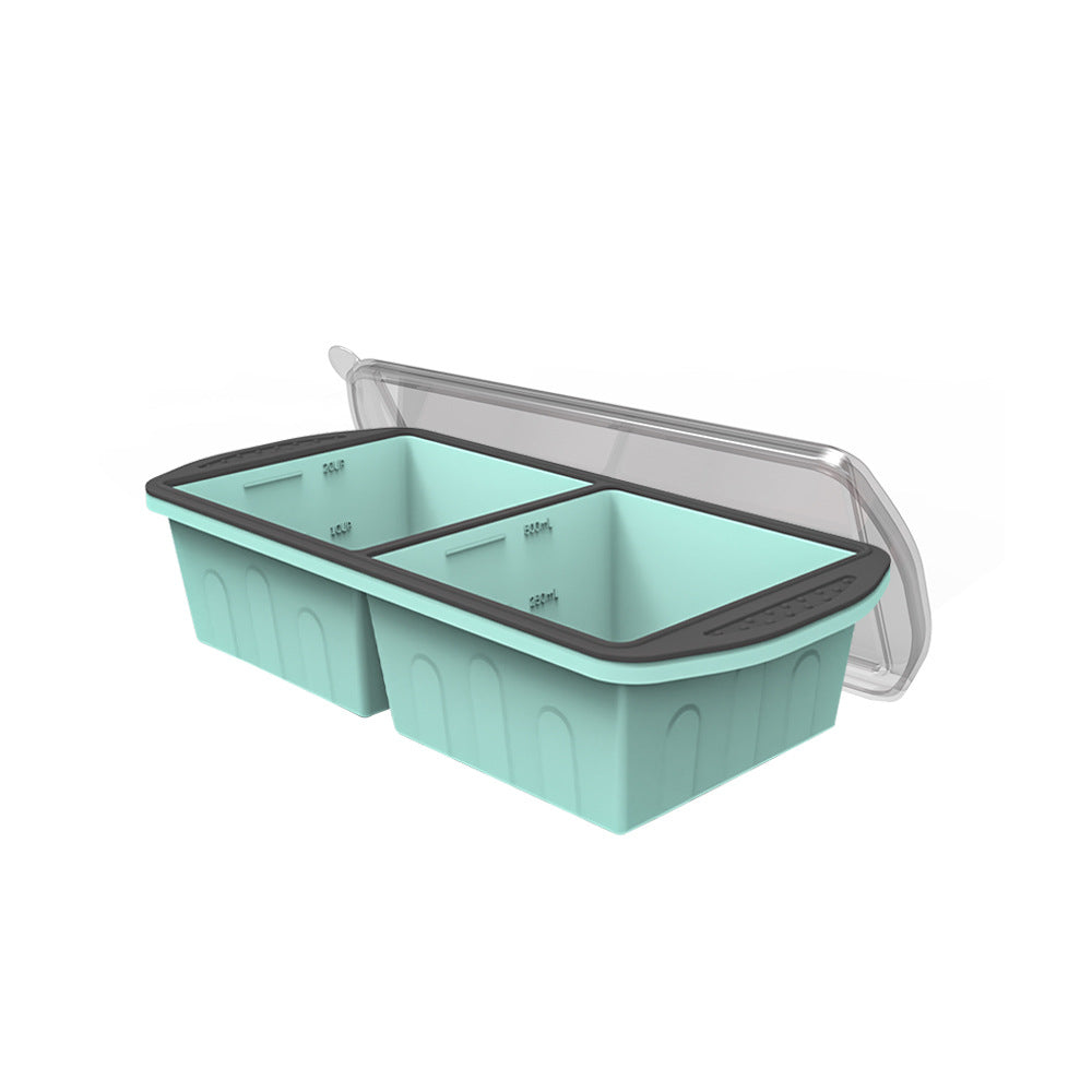 Silicone large ice grid frozen soup with lid hot pot base 2 grids separate soup frozen storage box silicone ice cube mold
