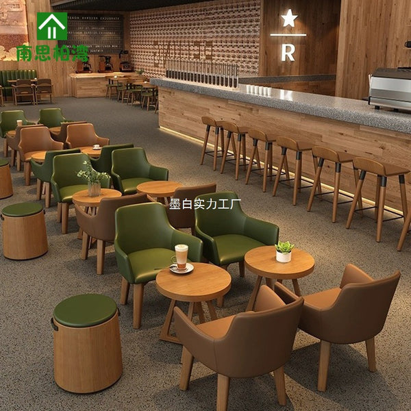 Internet celebrity dessert drink milk tea shop solid wood table and chair coffee western restaurant sofa sofa dining table and chair combination