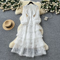 French chic high-end elegant dress for women, autumn  collection: luxurious, heavily embroidered, cinched waist, ruffle hem, tiered maxi dress