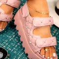 Women's new arrival rivet & plaid platform sandals - european style, plus size, one-strap hook & loop closure, roman sandals