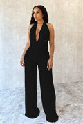 Aliexpress european and american women's clothing  spring/summer new collection: solid color casual scoop neck backless top & sexy wide-leg pants set