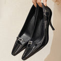personalized black high heels pointed toe women's flats small fragrant style women's shoes summer stiletto patent leather square toe women's shoes