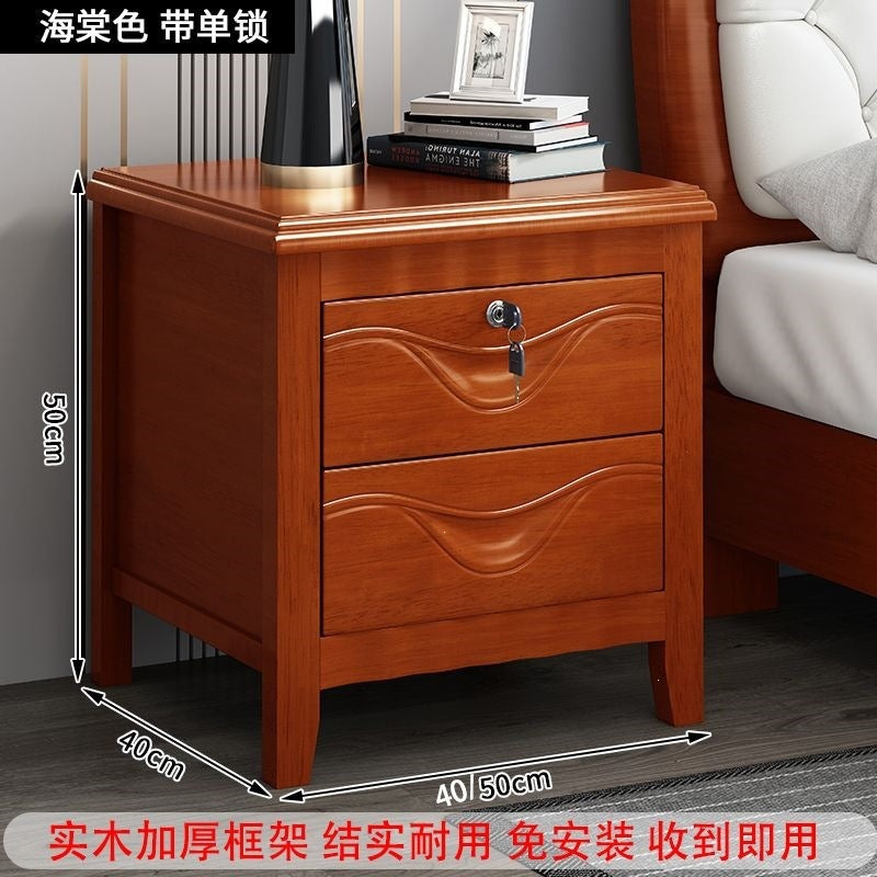 Solid wood bedside table for home bedroom, lockable storage cabinet, small rental room bedside storage chest, no assembly required