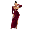 X6652 cross-border   fashion women's solid color bandeau gloves dress long gown dress