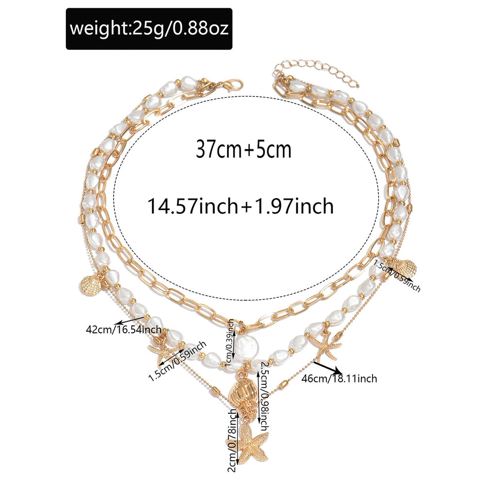European and american cross-border summer seaside starfish and conch necklace for women multi-layered design sense vacation imitation pearl clavicle chain