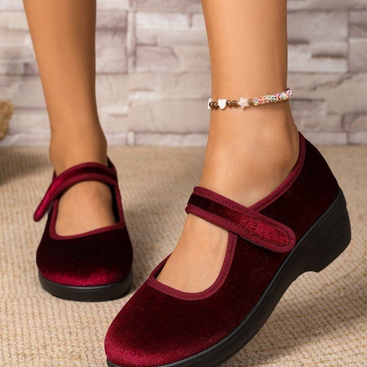 Export flat suede mary jane rocking shoes  new arrivalspring & fallplus size red gentle late fairy