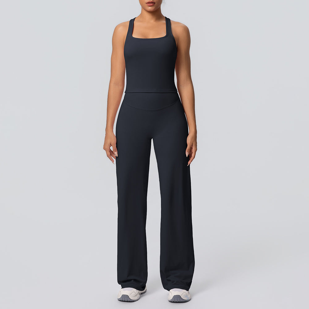 Outdoor casual running fitness yoga outfit - quick-dry, breathable, sexy racerback high-waisted straight-leg pants sports set