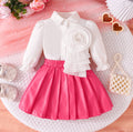 cross-border exclusive: new autumn collection - girls' long-sleeved blouse with floral design + pu leather skirt - hot-selling bestseller