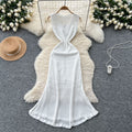 Korean style soft v-neck sleeveless crochet knit dress - women's summer high-end fitted mermaid maxi dress