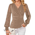 Amazon casualelegancelace pleated shirt women's  spring new arrivalelegantfashionlong sleevestops