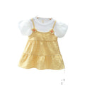 Girls' summer korean style cute floral round neck short sleeve dress  new girls' casual plaid skirt