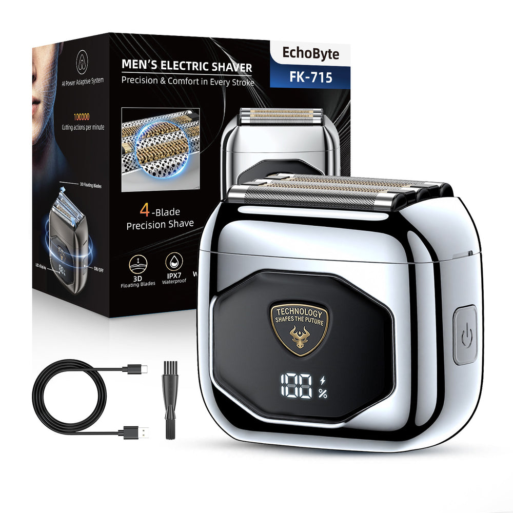 Reciprocating four-head electric shaver, full body washable floating head, alloy body, mini razor wholesale
