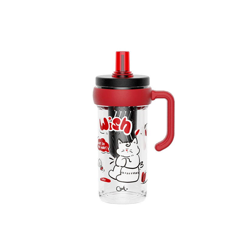 New arrival cartoon jumbo ice cup straw coffee cup large capacity with tea drain high temperature resistant handle straw water cup