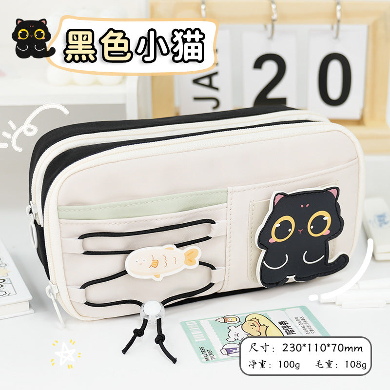 Large-capacity pencil case, new design sense Velcro stationery bag, niche high-end feeling milk huhu junior high school student stationery box