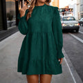 retro texture plus size doll skirt with fungus edge round neck lantern long sleeves looseeasiest for match