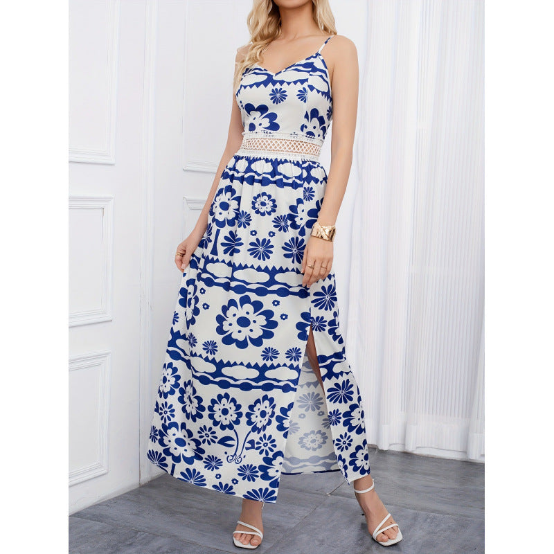 code new arrival  original women's elegancecut out waist exposed printingdress