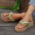 plus size beach slippers women's summer outwearthick sole high heel sandals women's tassel wedge bohemia flip-flops