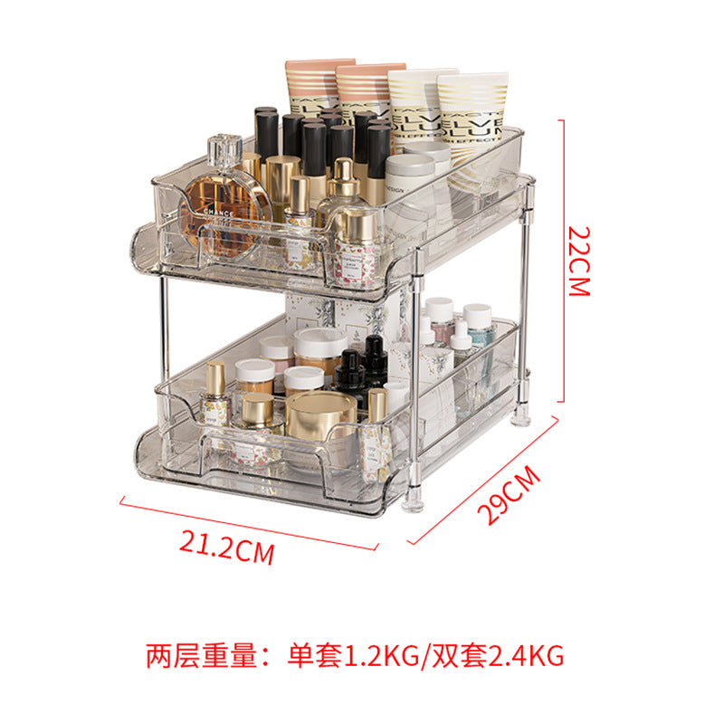 Double Drawer Shelf PET Cosmetics Storage Box Desktop Multipurpose Transparent Pull Finishing