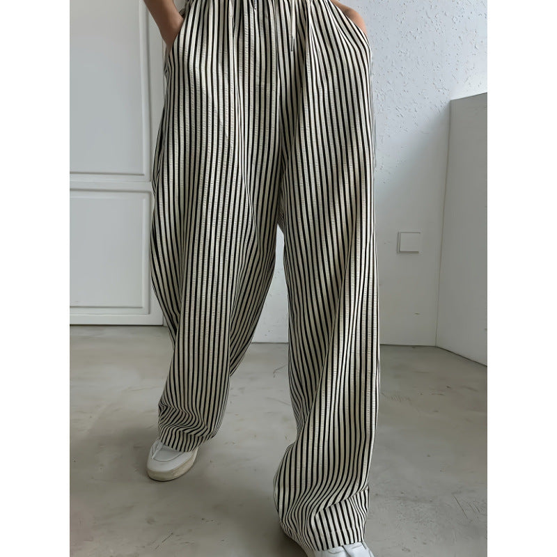 cross-border code new arrival  original women's drawstring stripesloosecasual pants