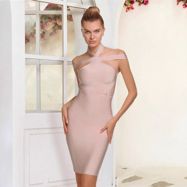 women's clothing 2025 European and American bandage skirt tight one-word shoulder dress commuter knitted short