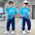 Boys' summer outfit set - trendy & stylish two-piece tracksuit for older kids - fashionable short-sleeve set for boys - cool & trendy