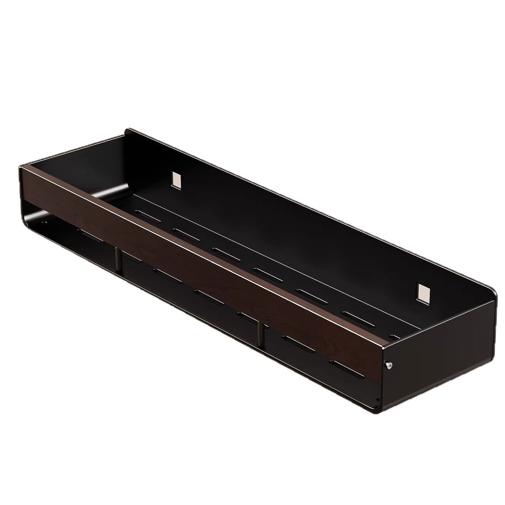 Walnut bathroom storage rack - no drilling required, wall-mounted organizer for vanity countertop and sink area