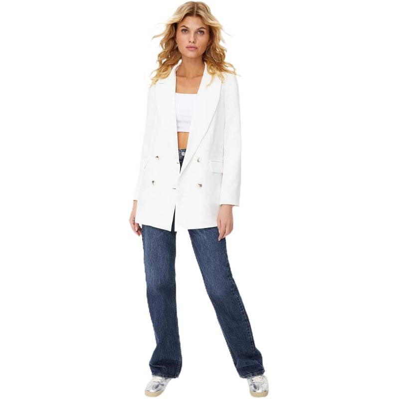 Amazon fashion white button suit outwear women  spring new arrivalloosecasualflap pocket pantstops