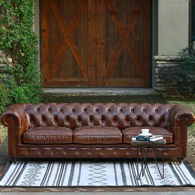 American classic retro genuine leather sofa - perfect for living rooms, small to large apartments, cigar rooms, private wine cellars, wineries, and mid-century modern styles