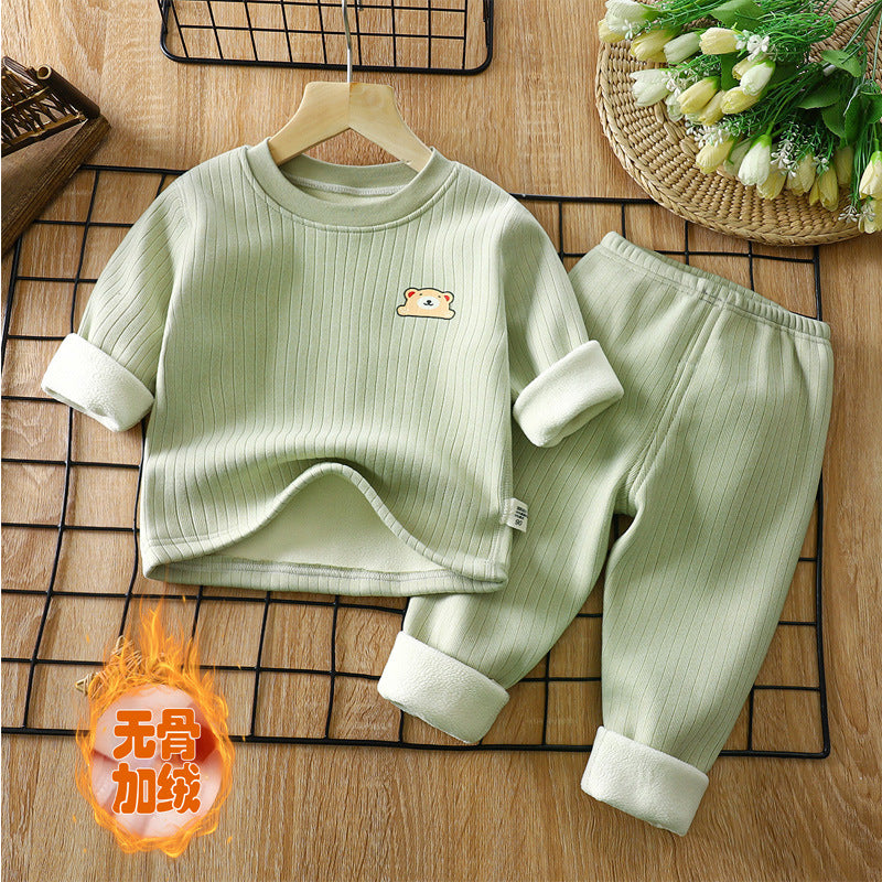 Kidsheattechsuitfleece-linedthickenedfall and winternew arrivalbaby bottomintimatesmiddle child autumn clothes and long trouserschildrensuit