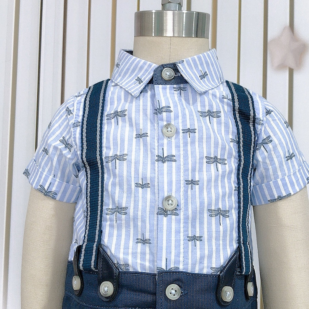 export original british short-sleeved short-climbing summerboy flat-climbing cotton fake two-piece shirt suspenders one piece dropshipping