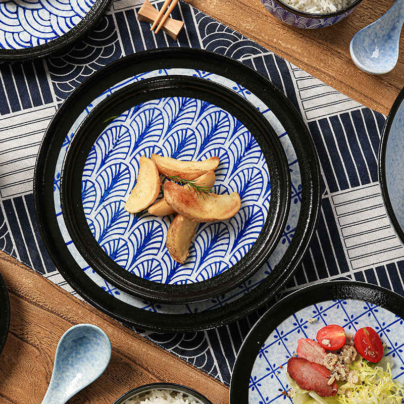 Japanese retro ceramic western dinner plate steak plate restaurant home hand-painted wave pattern unique ceramic sample room display plate