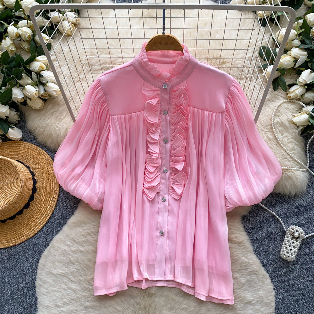 French chic lantern sleeve ruffle blouse - women's summer top: soft, breathable, high-end design, perfect for work