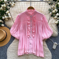 French chic lantern sleeve ruffle blouse - women's summer top: soft, breathable, high-end design, perfect for work