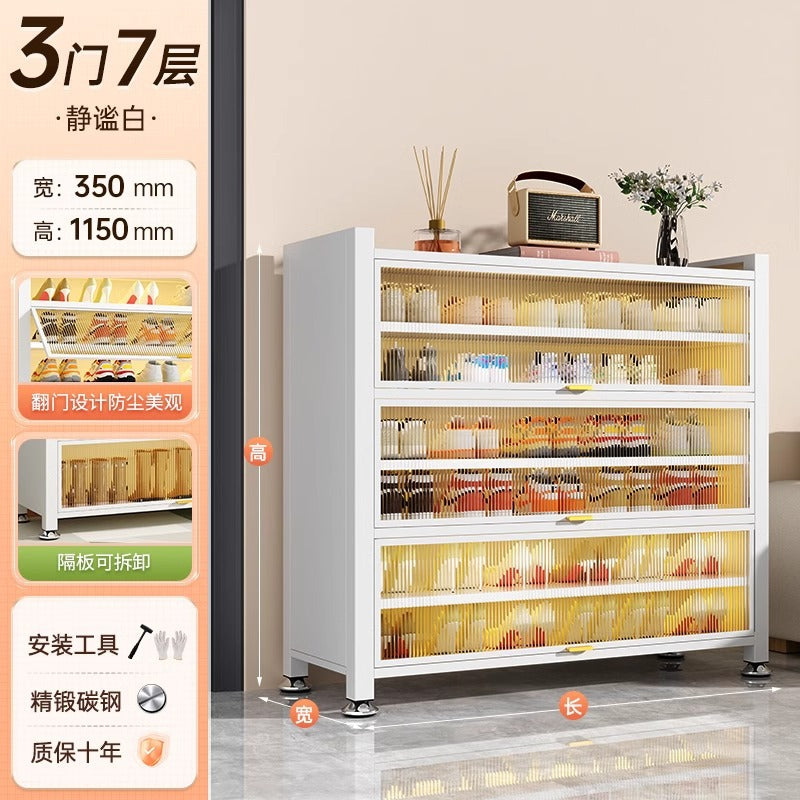 Steel shoe cabinet for home, all-in-one entryway cabinet, multi-layer large capacity storage cabinet, metal dustproof shoe rack