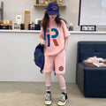 Girls' summer loose-fit short sleeve & shorts two-piece set -  new korean style girls' activewear top & shorts outfit